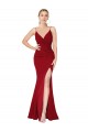 Comprar Borgoña Sirena Cuello Alto Tirantes espagueti Crepé Elástico Largo Formales Vestidos de dama de honor / Vestidos de fiesta
