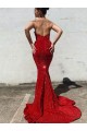 Comprar Borgoña Sirena Cuello de Corazón Cola corte Lentejuelas Terciopelo Largo Vestidos de fiesta
