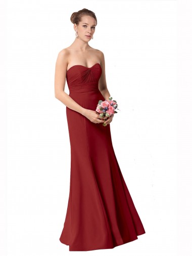 Comprar Borgoña Sirena Cuello de Corazón Gasa Largo Vestidos de dama de honor
