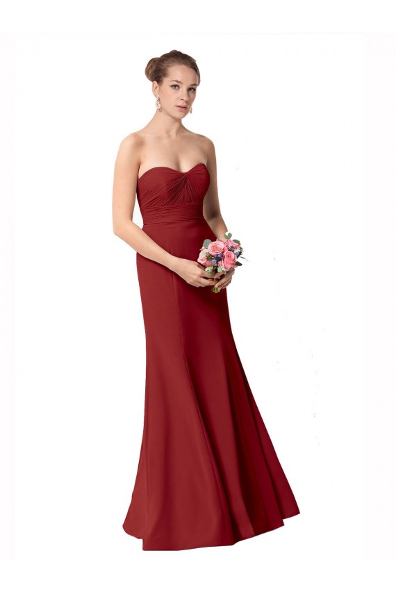 Comprar Borgoña Sirena Cuello de Corazón Gasa Largo Vestidos de dama de honor