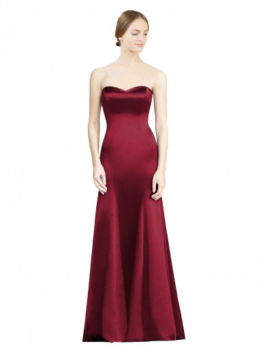 Comprar Borgoña Sirena Cuello de Corazón Satén Largo Vestidos de dama de honor