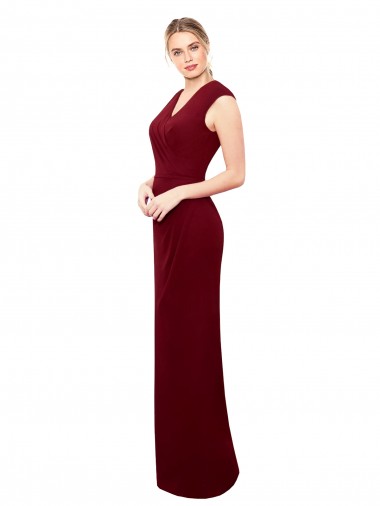 Comprar Borgoña Sirena Cuello en V Cuello Alto Gasa Largo Vestidos de dama de honor / Vestidos de fiesta