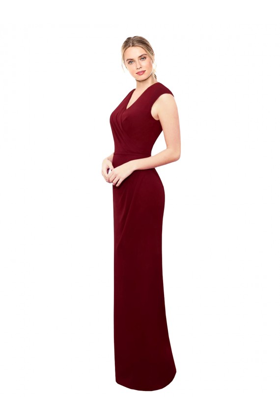 Comprar Borgoña Sirena Cuello en V Cuello Alto Gasa Largo Vestidos de dama de honor / Vestidos de fiesta