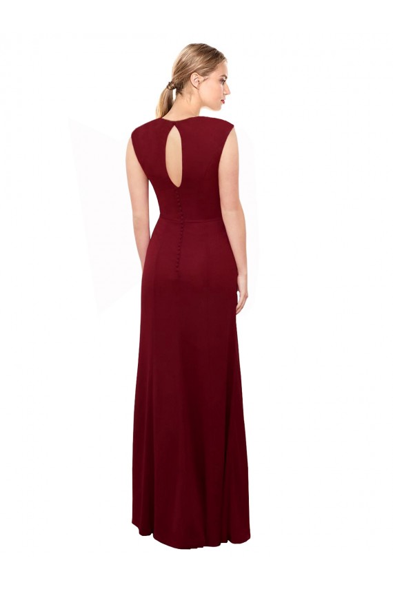 Comprar Borgoña Sirena Cuello en V Cuello Alto Gasa Largo Vestidos de dama de honor / Vestidos de fiesta