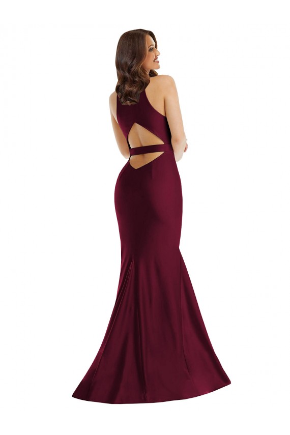 Comprar Borgoña Sirena Cuello en V Satén sedoso Largo Formales Vestidos de dama de honor / Vestidos de fiesta