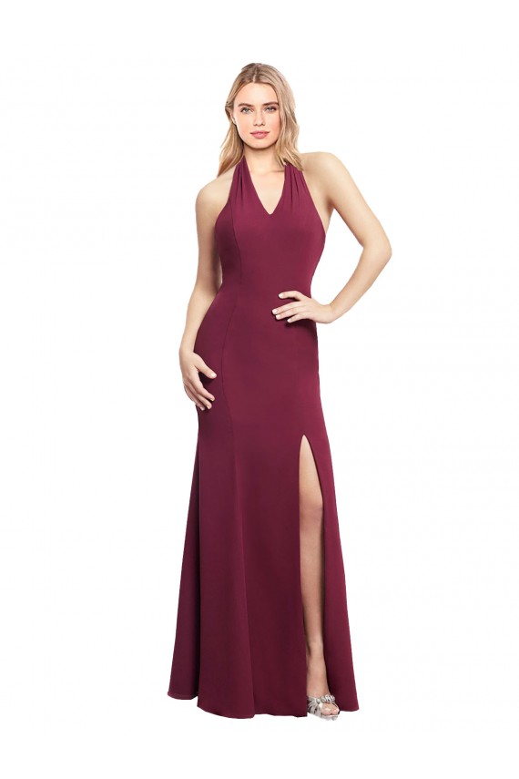 Comprar Borgoña Sirena Halter Gasa Largo Vestidos de dama de honor