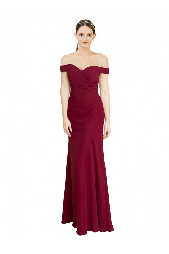 Comprar Borgoña Sirena Hombros Descubiertos Gasa Largo Vestidos de dama de honor / Vestidos de fiesta