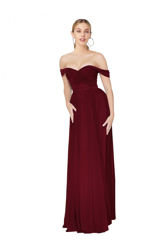 Comprar Borgoña Sirena Hombros Descubiertos Gasa Largo Formales Vestidos de dama de honor / Vestidos de fiesta