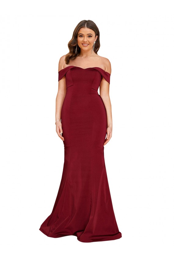 Comprar Borgoña Sirena Hombros Descubiertos Spandex Largo Formales Vestidos de dama de honor / Vestidos de fiesta