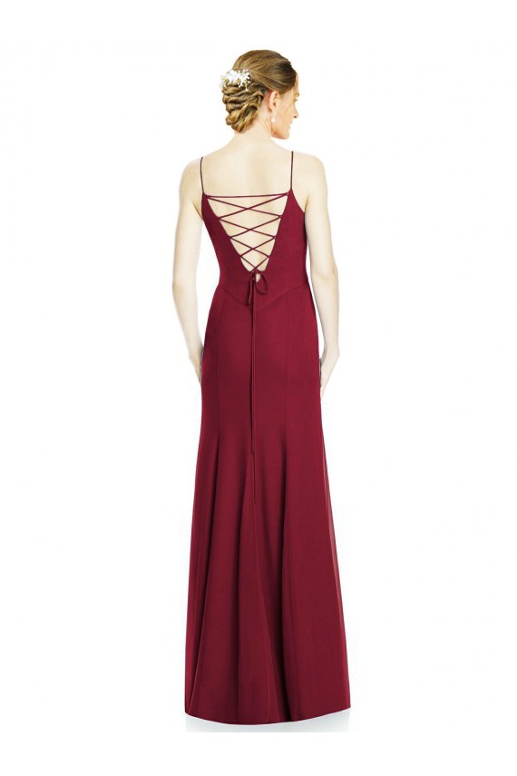 Comprar Borgoña Sirena Tirantes espagueti Gasa Largo Vestidos de dama de honor