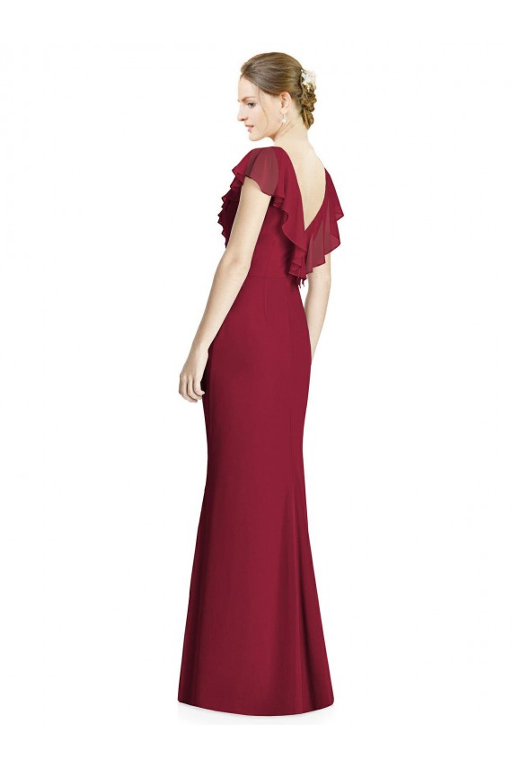 Comprar Borgoña Trompeta Cuello en V Gasa Largo Vestidos de dama de honor