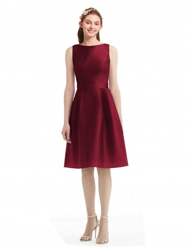 Comprar Borgoña línea A Barco Satén Corto Vestidos de dama de honor / Vestidos de cóctel / Vestidos para homecoming
