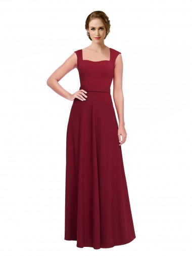 Comprar Borgoña línea A Cuadrado Crepé Elástico Largo Vestidos de dama de honor / Vestidos de fiesta