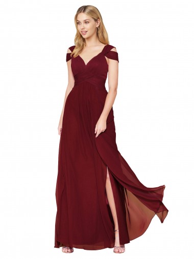 Comprar Borgoña línea A Cuello Alto Gasa Largo Formales Vestidos de dama de honor / Vestidos de fiesta