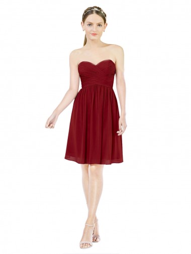 Comprar Borgoña línea A Cuello de Corazón Gasa Corto Vestidos de dama de honor / Vestidos de cóctel / Vestidos para homecoming