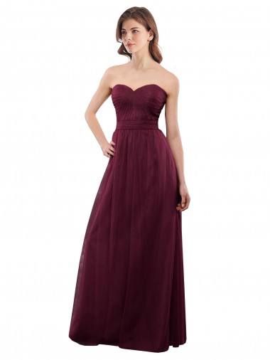 Comprar Borgoña línea A Cuello de Corazón Sin tirantes Tul Largo Vestidos de dama de honor