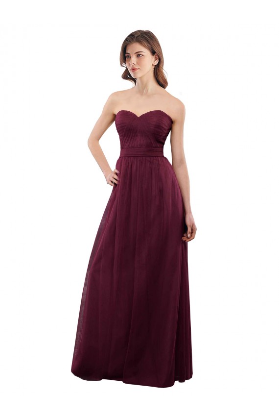 Comprar Borgoña línea A Cuello de Corazón Sin tirantes Tul Largo Vestidos de dama de honor