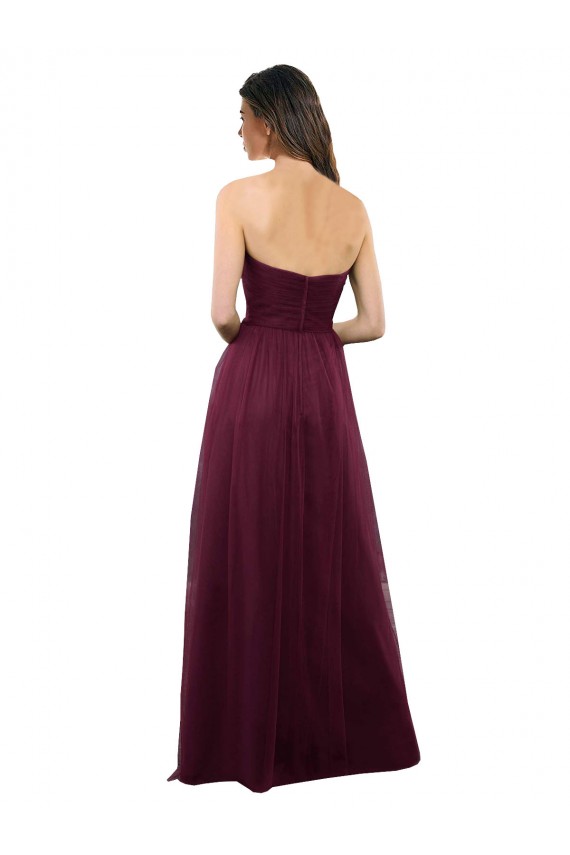 Comprar Borgoña línea A Cuello de Corazón Sin tirantes Tul Largo Vestidos de dama de honor