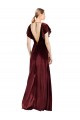 Comprar Borgoña línea A Cuello en V Terciopelo Elástico Largo Vestidos de dama de honor / Vestidos de fiesta