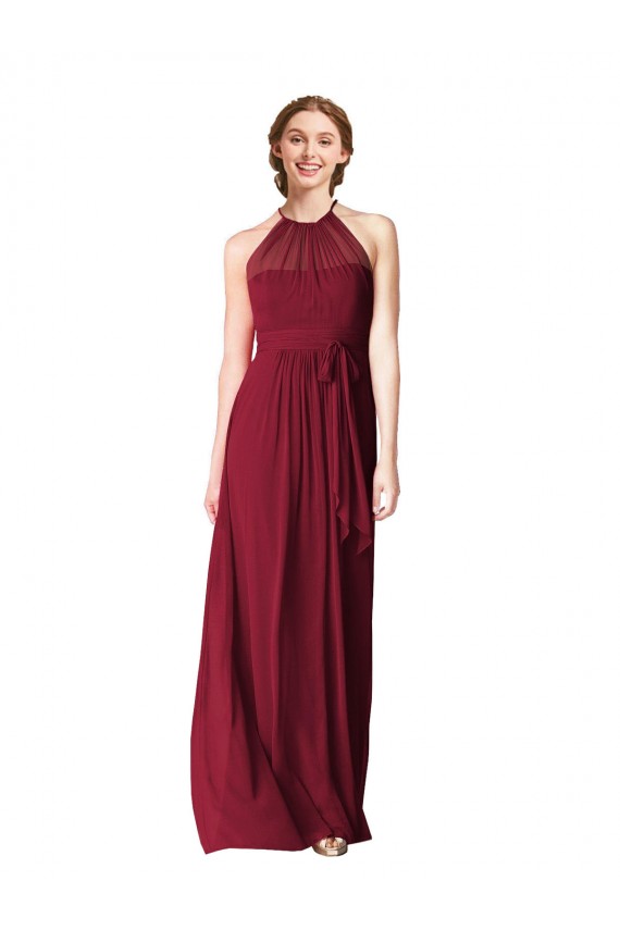 Comprar Borgoña línea A Halter Gasa Largo Vestidos de dama de honor