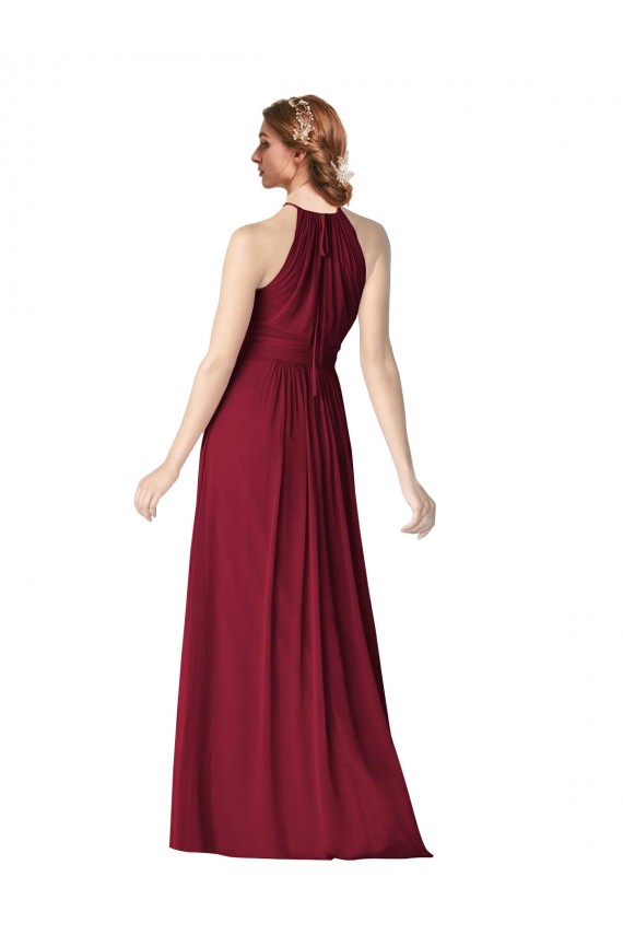 Comprar Borgoña línea A Halter Gasa Largo Vestidos de dama de honor