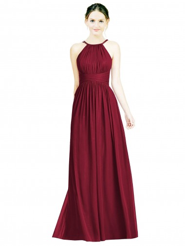 Comprar Borgoña línea A Halter Gasa Largo Vestidos de dama de honor