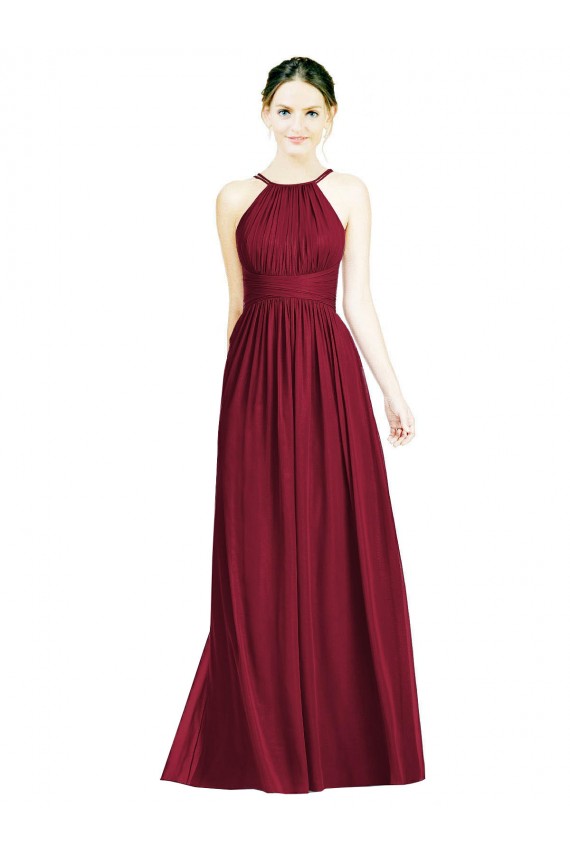 Comprar Borgoña línea A Halter Gasa Largo Vestidos de dama de honor