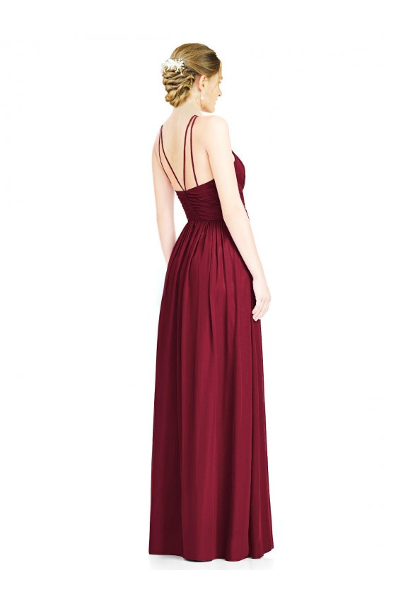 Comprar Borgoña línea A Halter Gasa Largo Vestidos de dama de honor