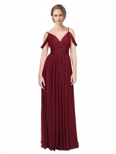 Comprar Borgoña línea A Hombros Descubiertos Tirantes espagueti Gasa Largo Vestidos de dama de honor