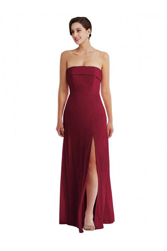 Comprar Borgoña línea A Sin tirantes Gasa Largo Formales Vestidos de dama de honor / Vestidos de noche