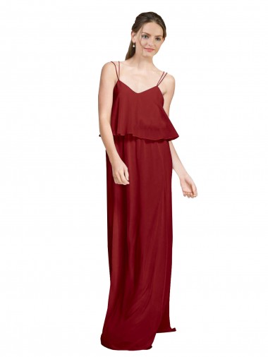 Comprar Borgoña línea A Tirantes espagueti Gasa Largo Vestidos de dama de honor