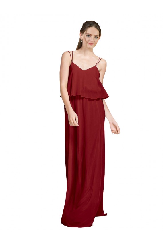 Comprar Borgoña línea A Tirantes espagueti Gasa Largo Vestidos de dama de honor