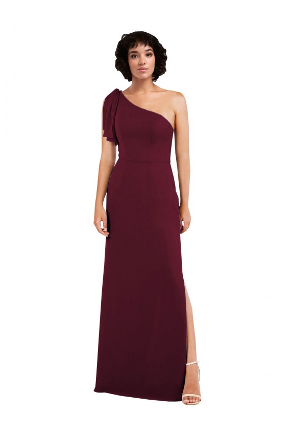 Comprar Borgoña línea A Un Hombre Gasa Largo Formales Vestidos de dama de honor / Vestidos de noche