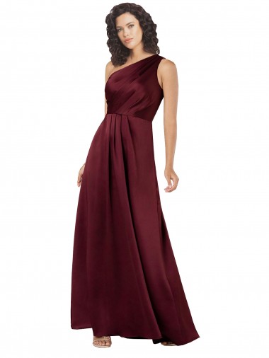 Comprar Borgoña línea A Un Hombre Satén sedoso Largo Formales Vestidos de dama de honor / Vestidos de fiesta