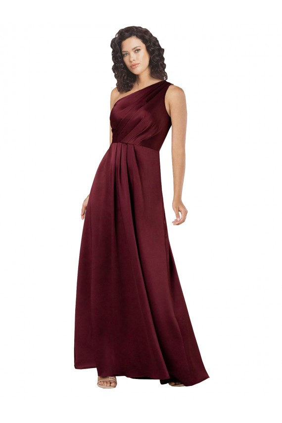 Comprar Borgoña línea A Un Hombre Satén sedoso Largo Formales Vestidos de dama de honor / Vestidos de fiesta