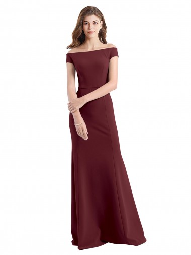 Comprar Borgoña oscuro Cubierta Hombros Descubiertos Crepé Elástico Largo Vestidos de dama de honor / Vestidos de fiesta