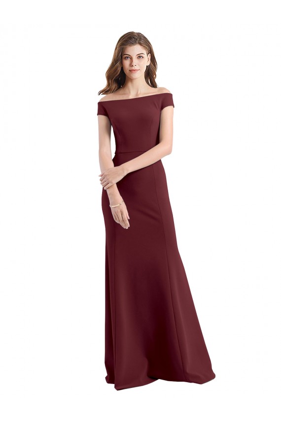 Comprar Borgoña oscuro Cubierta Hombros Descubiertos Crepé Elástico Largo Vestidos de dama de honor / Vestidos de fiesta