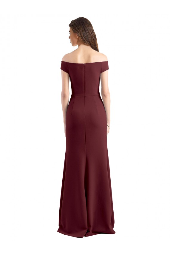 Comprar Borgoña oscuro Cubierta Hombros Descubiertos Crepé Elástico Largo Vestidos de dama de honor / Vestidos de fiesta