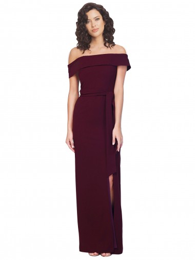 Comprar Borgoña oscuro Cubierta Hombros Descubiertos Cuadrado Crepé Elástico Largo Formales Vestidos de dama de honor / Vestidos de fiesta