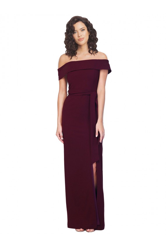 Comprar Borgoña oscuro Cubierta Hombros Descubiertos Cuadrado Crepé Elástico Largo Formales Vestidos de dama de honor / Vestidos de fiesta