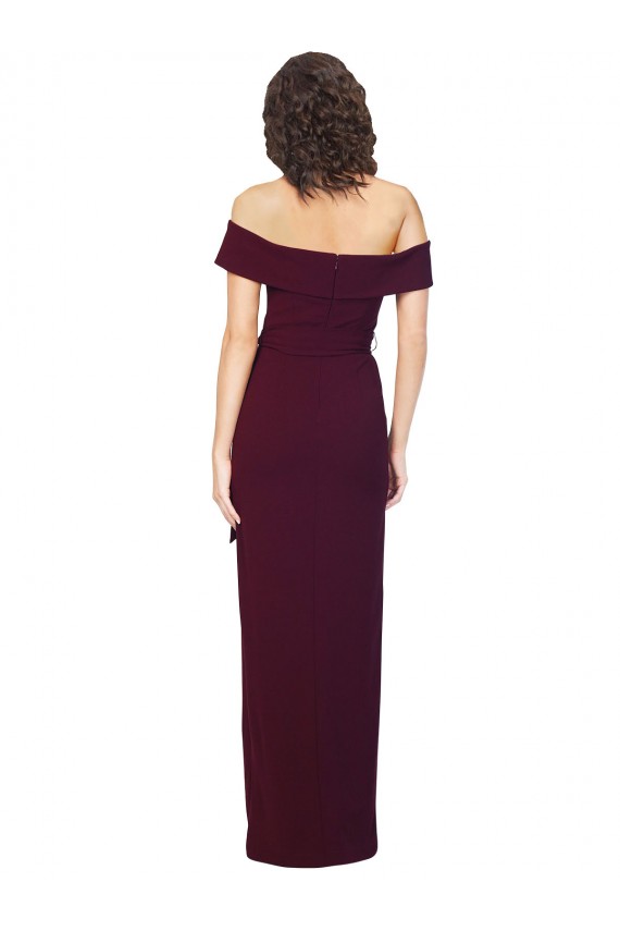 Comprar Borgoña oscuro Cubierta Hombros Descubiertos Cuadrado Crepé Elástico Largo Formales Vestidos de dama de honor / Vestidos de fiesta