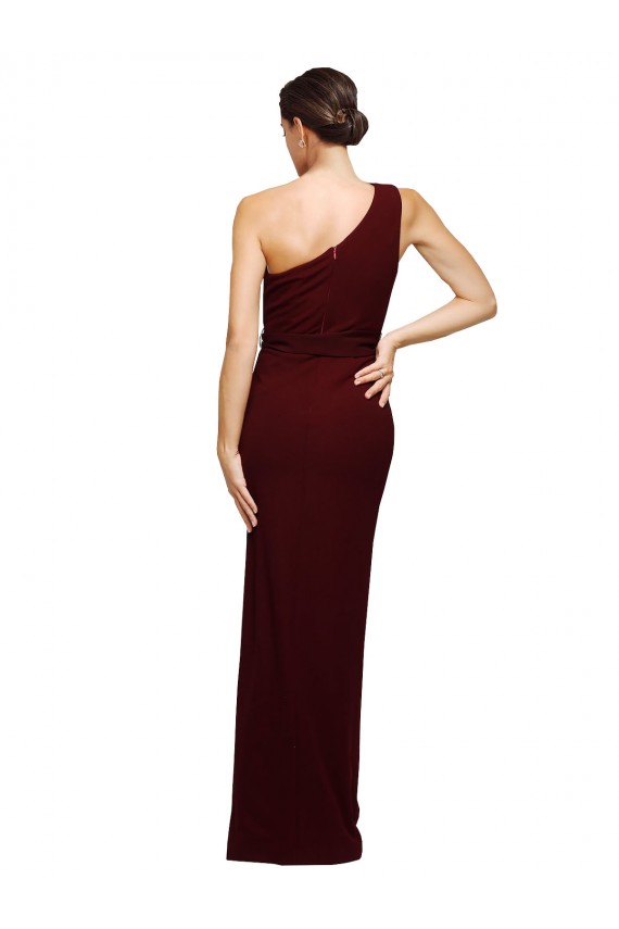 Comprar Borgoña oscuro Cubierta Un Hombre Crepé Elástico Largo Formales Vestidos de dama de honor / Vestidos de fiesta