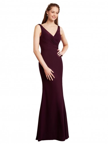 Comprar Borgoña oscuro Sirena Cuello en V Gasa Largo Vestidos de dama de honor