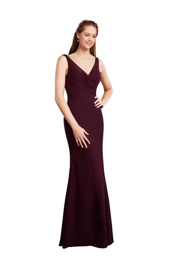 Comprar Borgoña oscuro Sirena Cuello en V Gasa Largo Vestidos de dama de honor