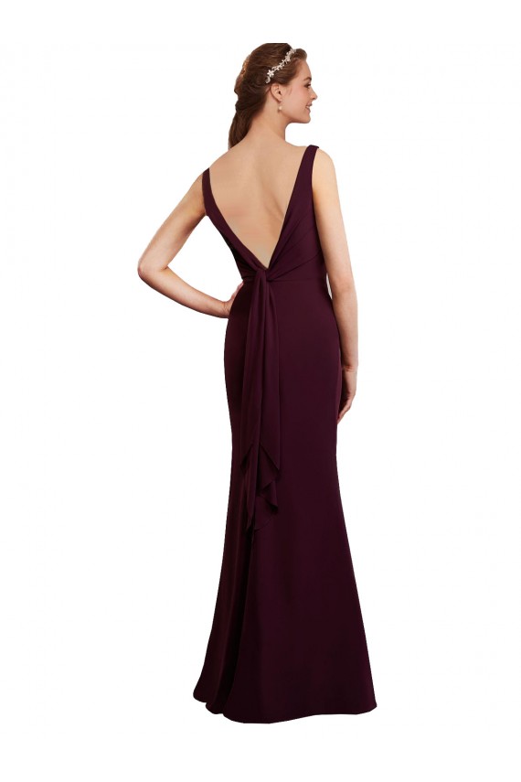 Comprar Borgoña oscuro Sirena Cuello en V Gasa Largo Vestidos de dama de honor
