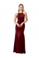 Comprar Borgoña oscuro Sirena Halter Cuello Alto Crepé Elástico Largo Formales Vestidos de dama de honor / Vestidos de fiesta