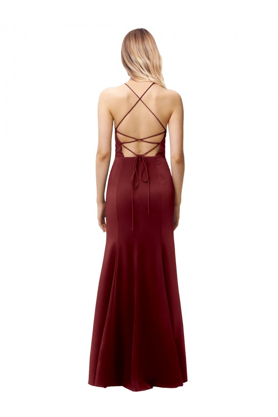 Comprar Borgoña oscuro Sirena Halter Cuello Alto Crepé Elástico Largo Formales Vestidos de dama de honor / Vestidos de fiesta