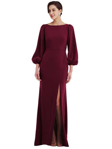 Comprar Borgoña oscuro Trompeta Barco Crepé Elástico Largo Formales Vestidos de dama de honor / Vestidos de fiesta