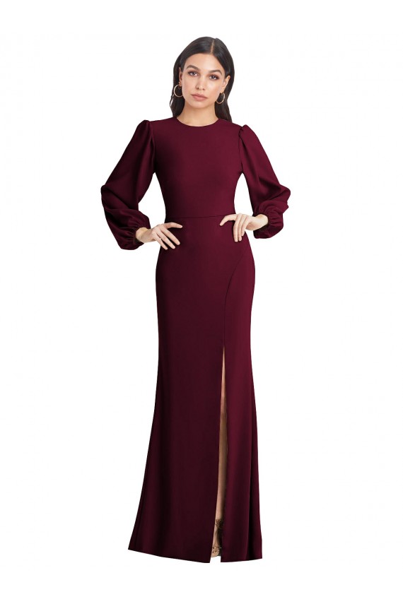 Comprar Borgoña oscuro Trompeta Barco Crepé Elástico Largo Formales Vestidos de dama de honor / Vestidos de fiesta