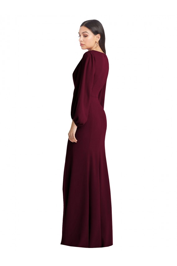 Comprar Borgoña oscuro Trompeta Cuello en V Crepé Elástico Largo Vestidos de dama de honor / Vestidos de fiesta